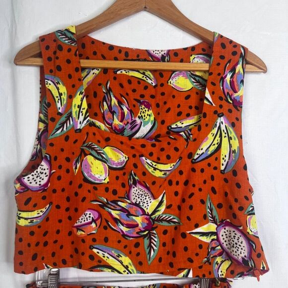 OPT Two Piece Linen Blend Set Top & Shorts Hawaiian Floral Polka Dot Print S/M* - Picture 4 of 15